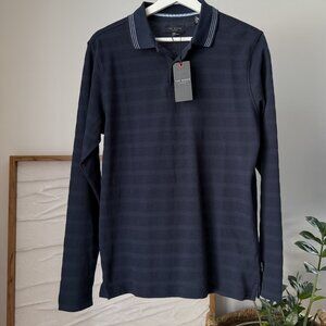 NWT Men's TED BAKER Popcorn Stripe Long Sleeve Polo Shirt Sky Captain Navy Small
